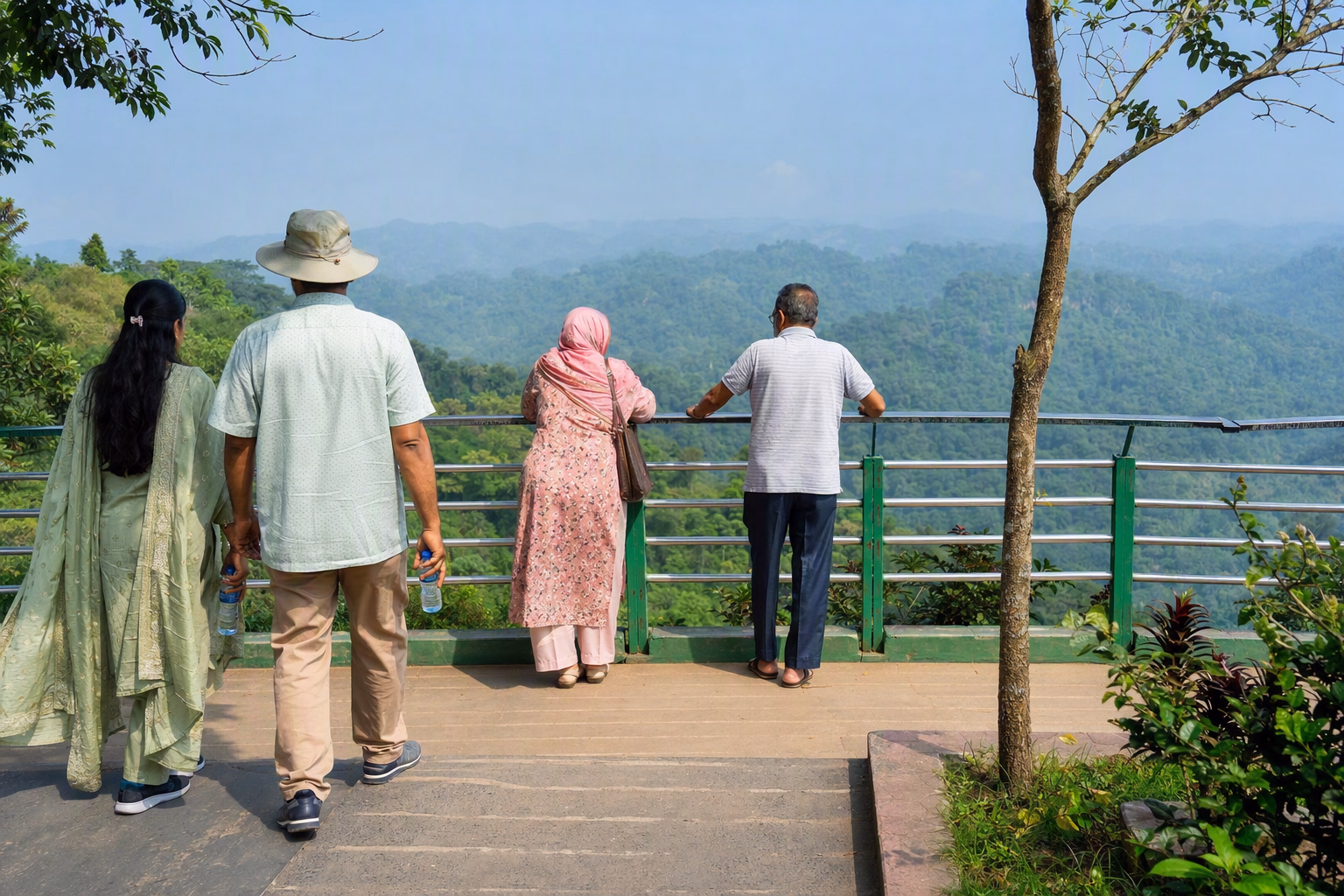 Editorial easy-paced travel artwork for the Family-Friendly Khagrachari Tour